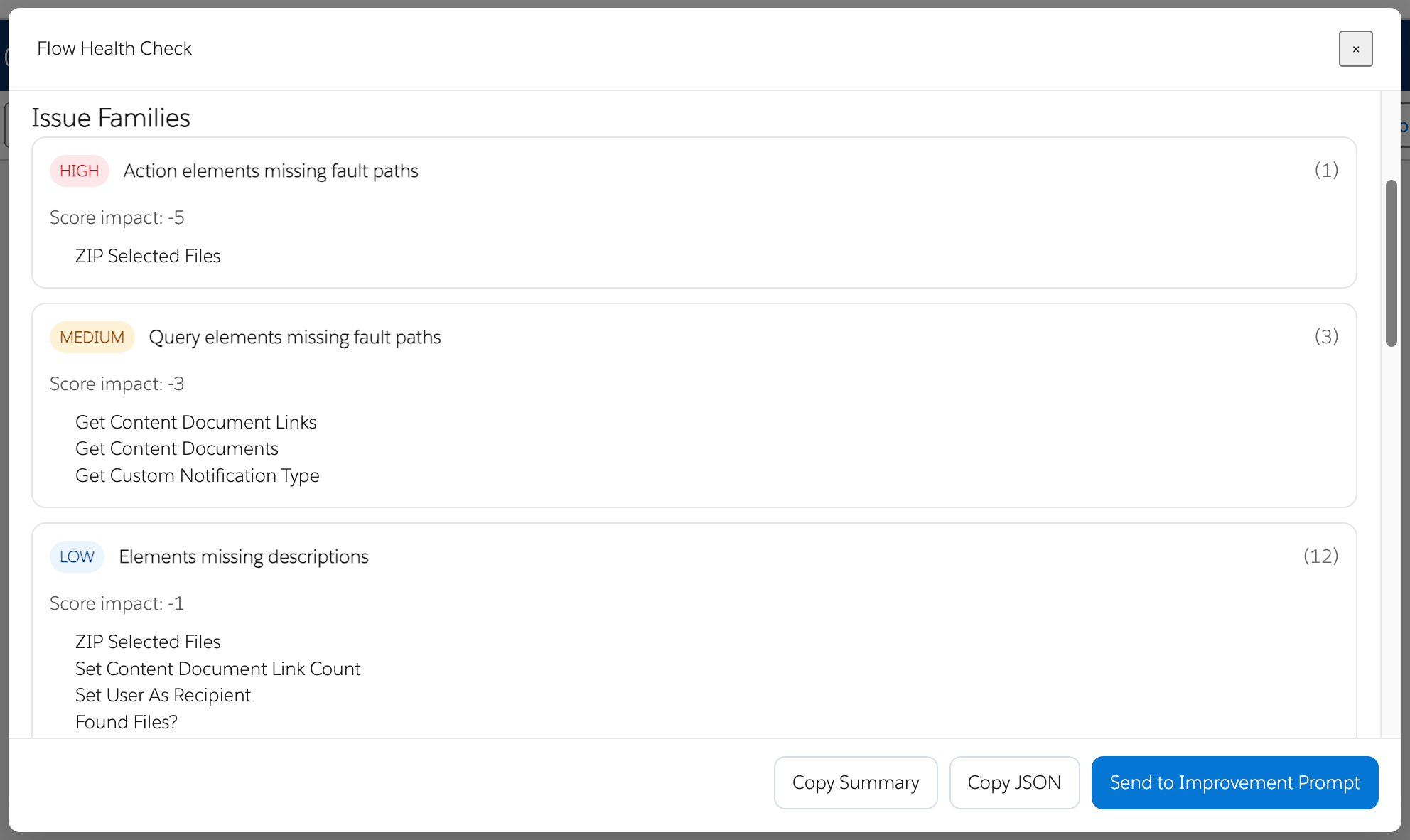 Flow Health Check Issue Families